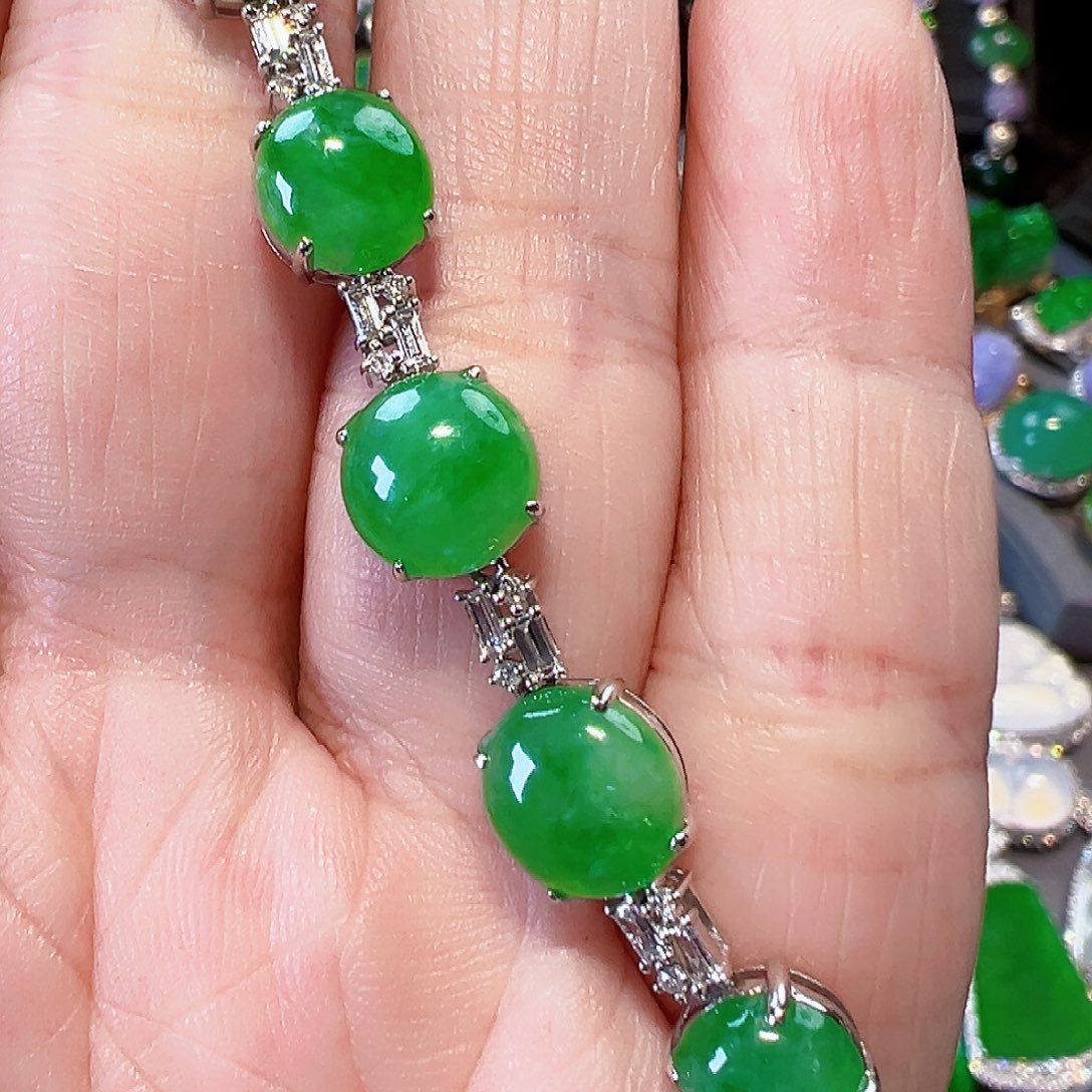 翡翠手链18K金镶嵌签收后24小时鉴赏期