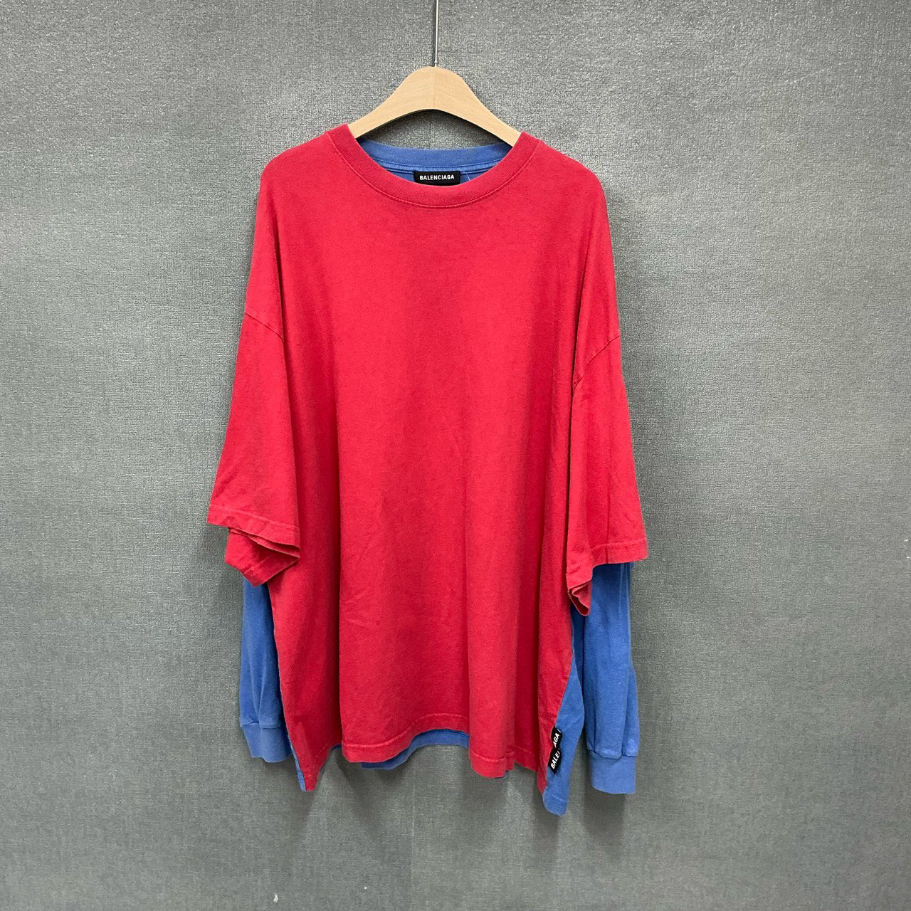 90新 Balenciaga/巴黎世家 红蓝配色假两件两穿长袖M码