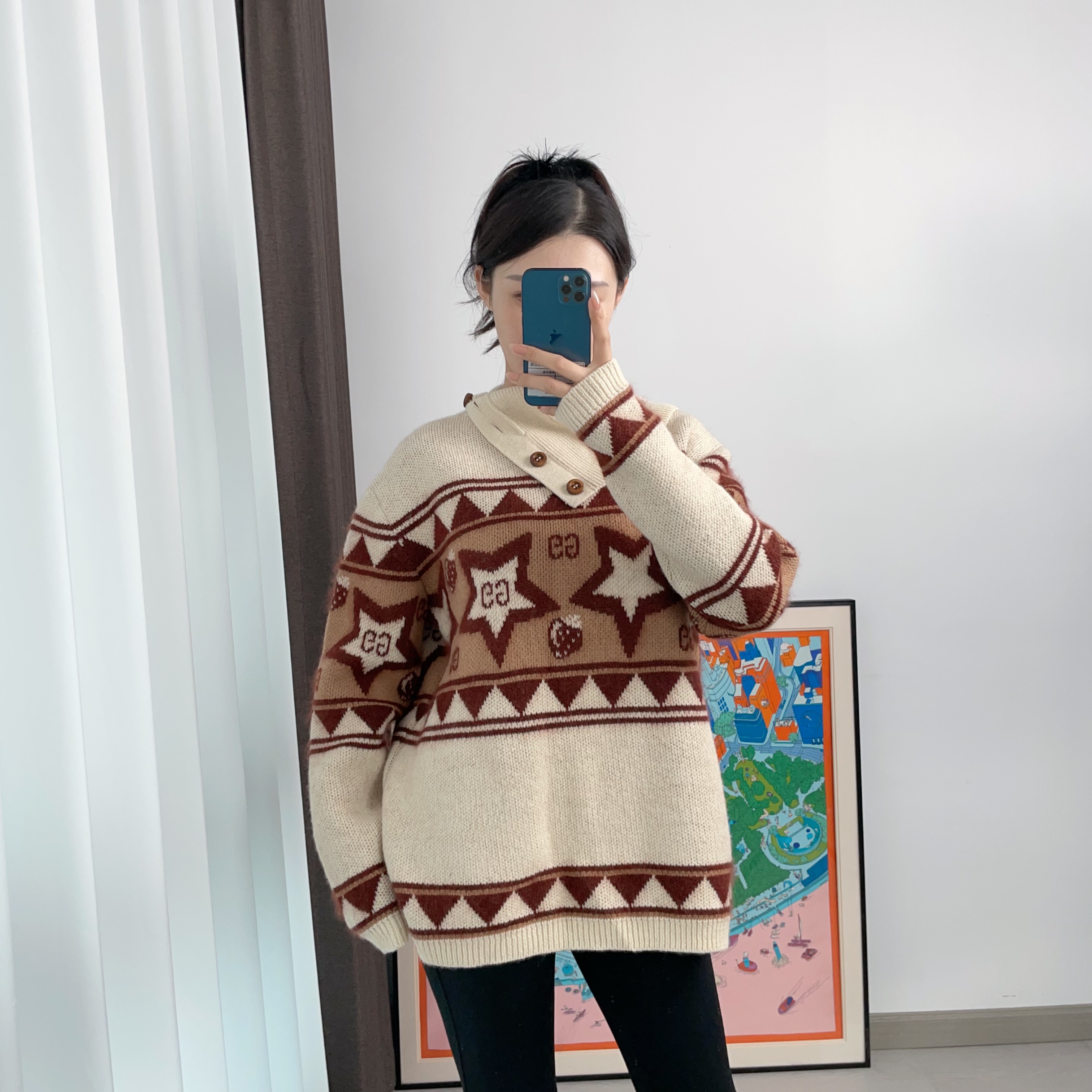 95新 GUCCI/古驰 毛衣长款XS码拼色/251030VZZYGA2