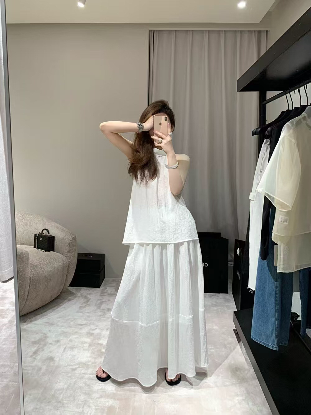 WHMT@8866 韩系气质挂脖无袖背心+松紧腰半身裙 6-8