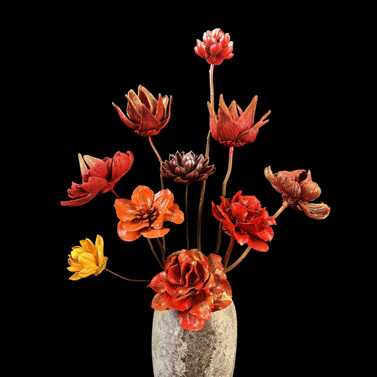 油画系列红色套装干花花束永生花新中式家装装饰台面摆放客厅文艺