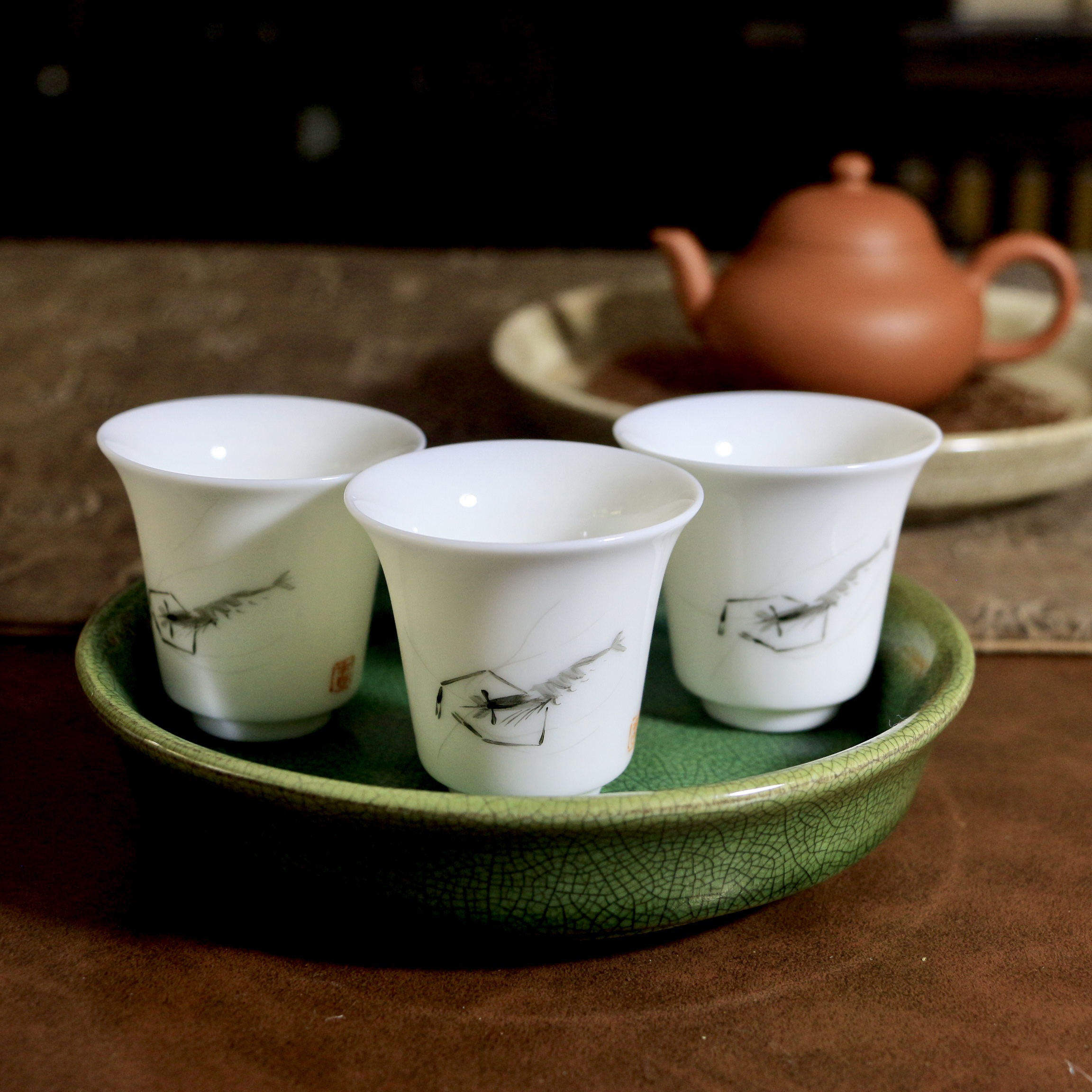 《虾》35毫升 一个 手绘全手工高温玉质细腻 不留茶渍