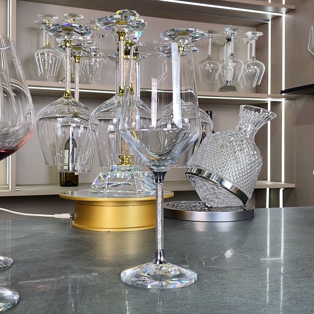 手柄款水晶玻璃420银钻红酒杯2支