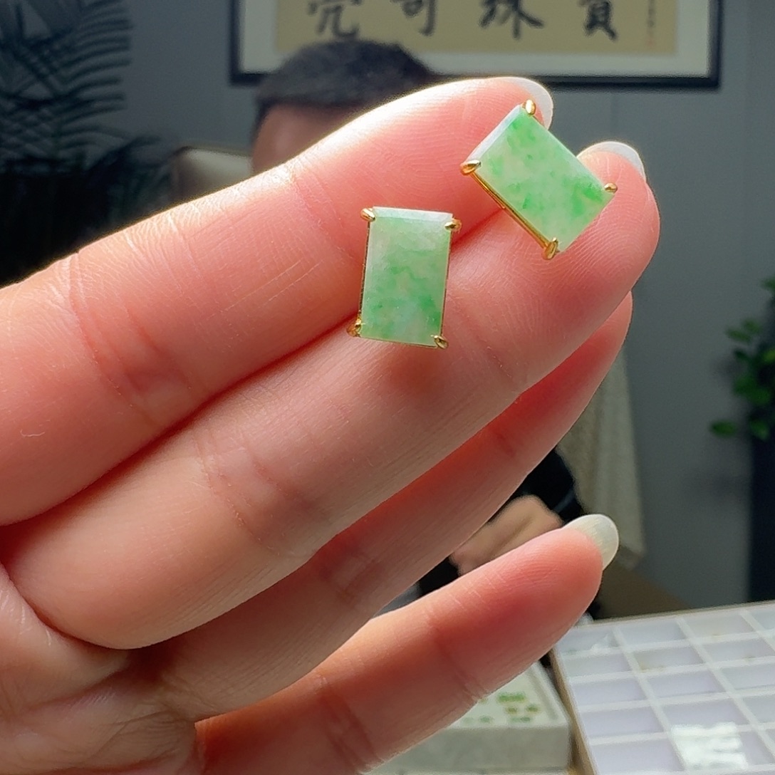 翡翠银S925镶嵌耳饰天然