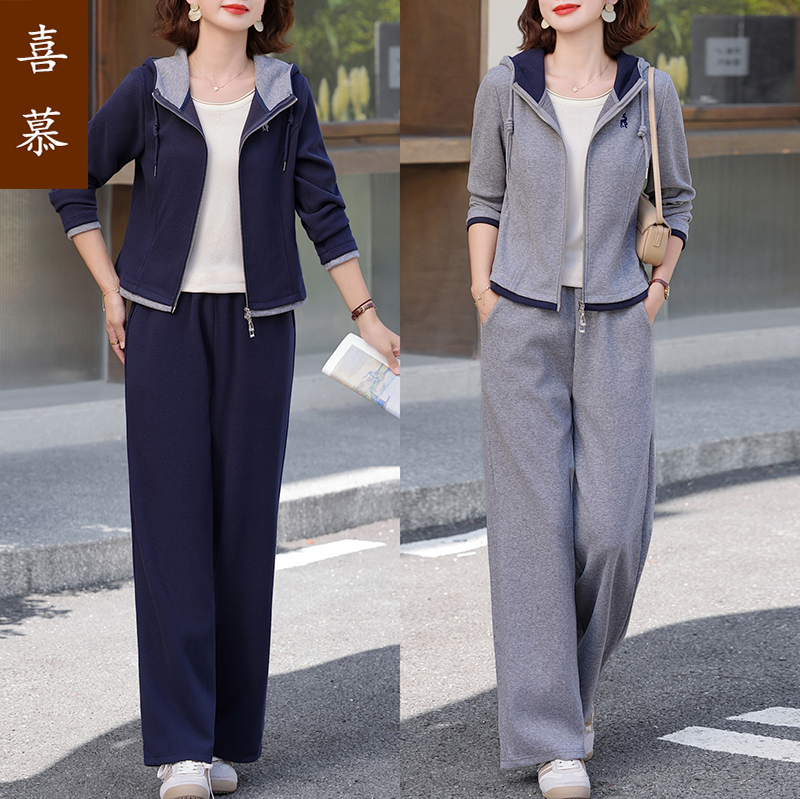 高级感卫衣套装女春秋中年妈妈时尚休闲运动服大码两件套秋装外套