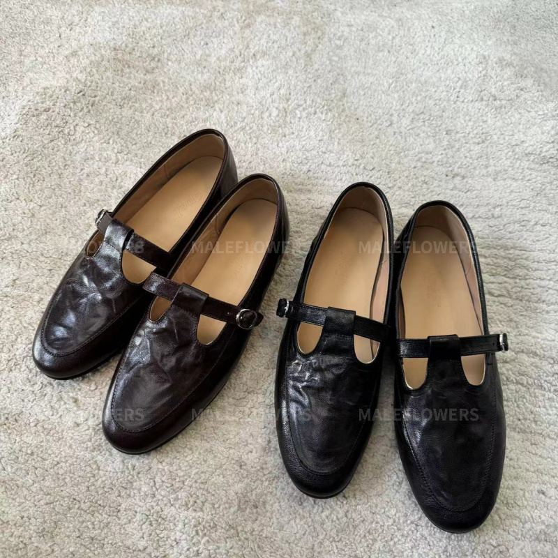 头层马皮绝美T字玛丽珍鞋平底女鞋法式单鞋女84C2380