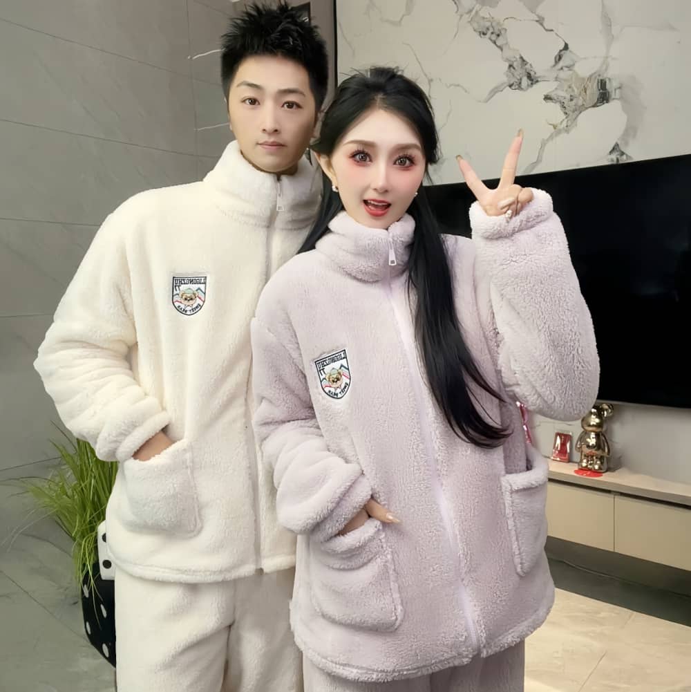 【融化】秋冬情侣舒暖绒拉链高级感男女同款珊瑚绒保暖长袖睡衣1613