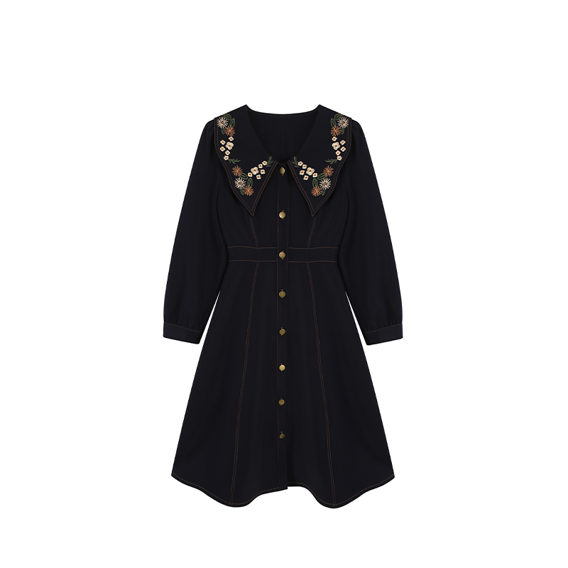  【五季家】春季新款设计感遮肉韩系中长款压线显瘦连衣裙ZL54296