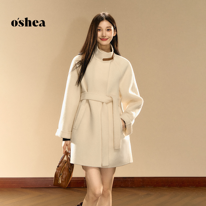 oshea【官方专享】千金感双面呢毛呢外套女2025冬立领羊毛呢子大衣