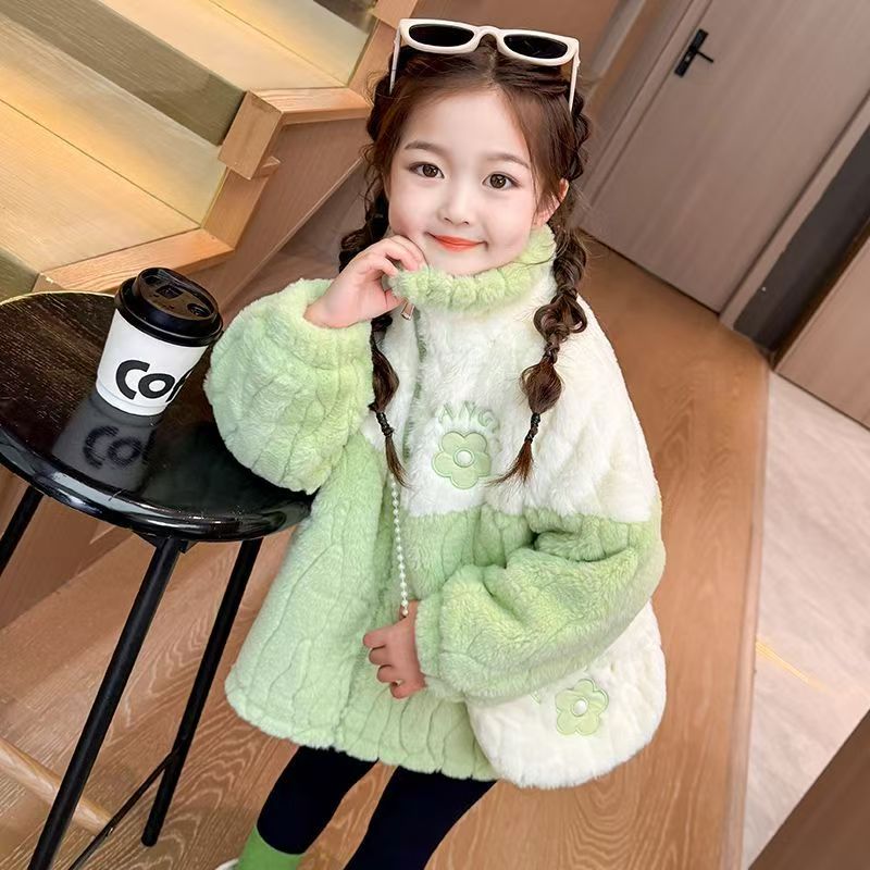 H59女童冬款洋气带包加绒毛毛外套