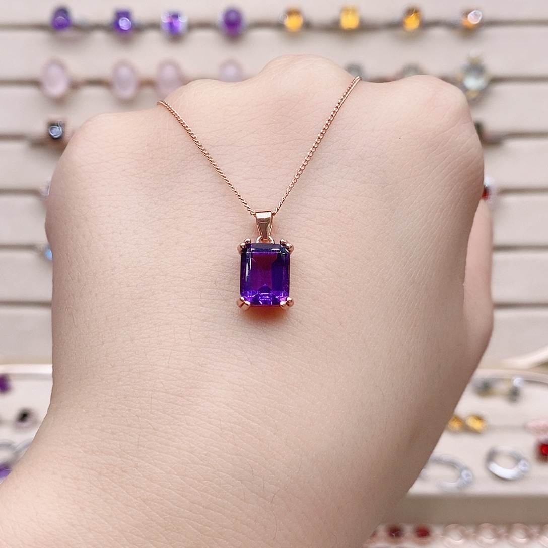 颈饰紫晶银S925镶嵌吊坠