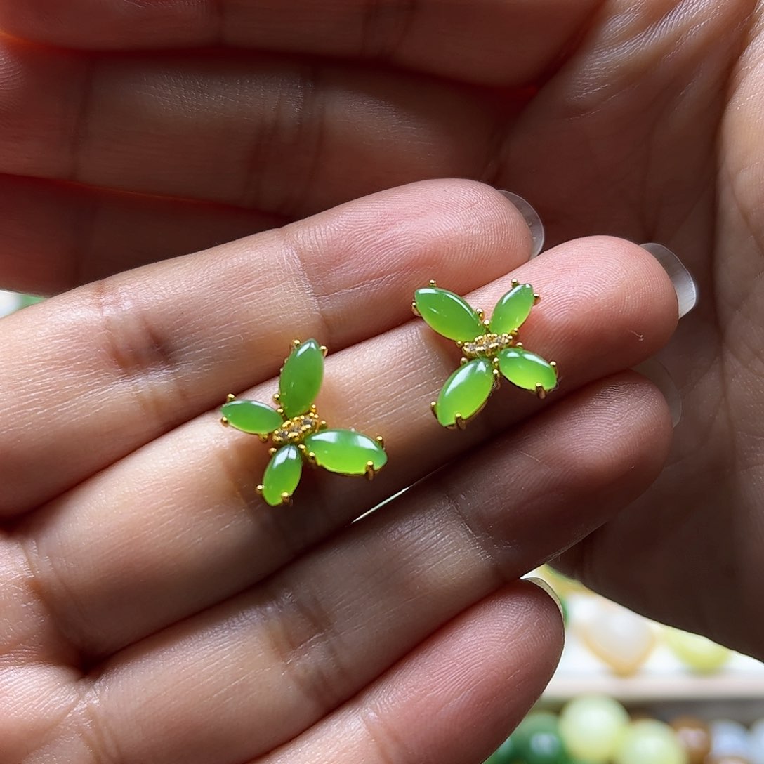 和田玉耳饰银S925镶嵌君**茶