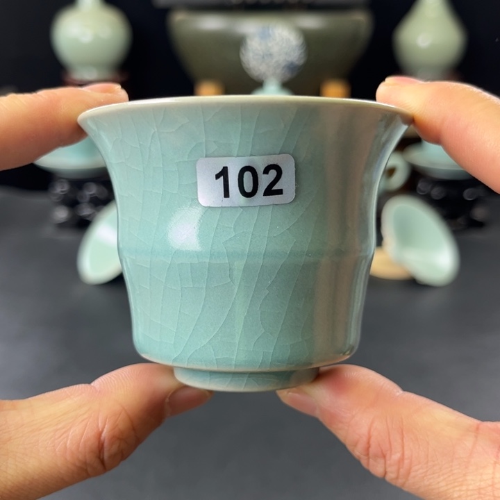 瓷片仿古釉汝官窑竹节杯102号