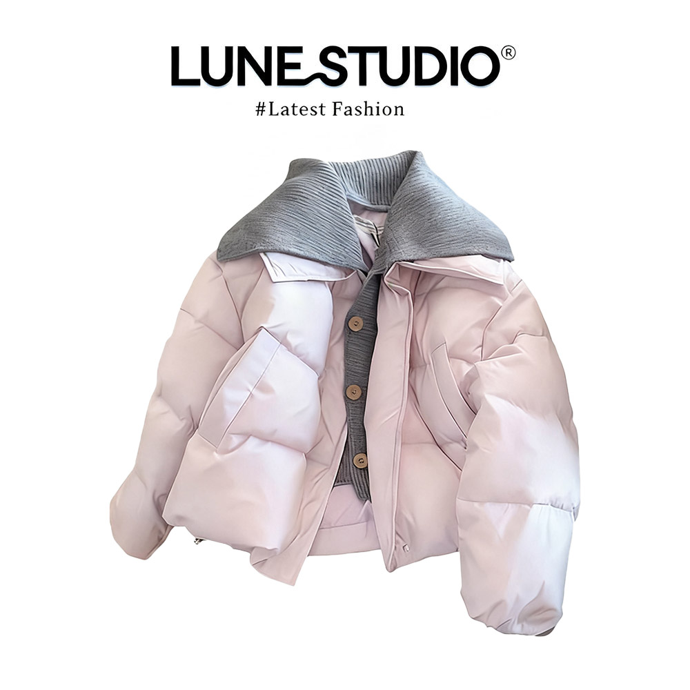 MARIE.COCO韩版香芋紫针织翻领拼接棉服超好看外套保暖棉衣棉袄