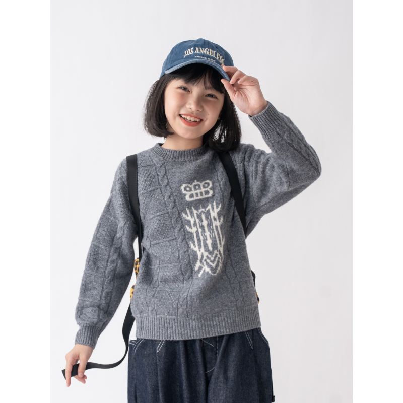 ASKR‘鹿鹿’【100%羊毛】女童圆领新品复古加厚款儿童纯羊毛衫