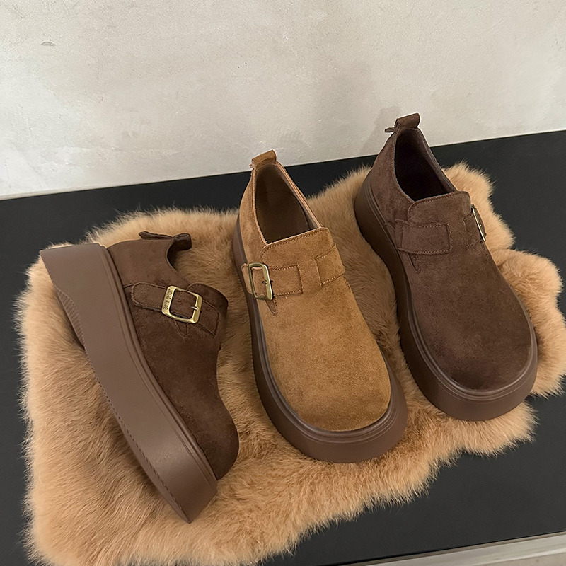 加棉厚底增高勃肯鞋女2025秋冬新款懒人一脚蹬复古博肯单鞋乐福鞋