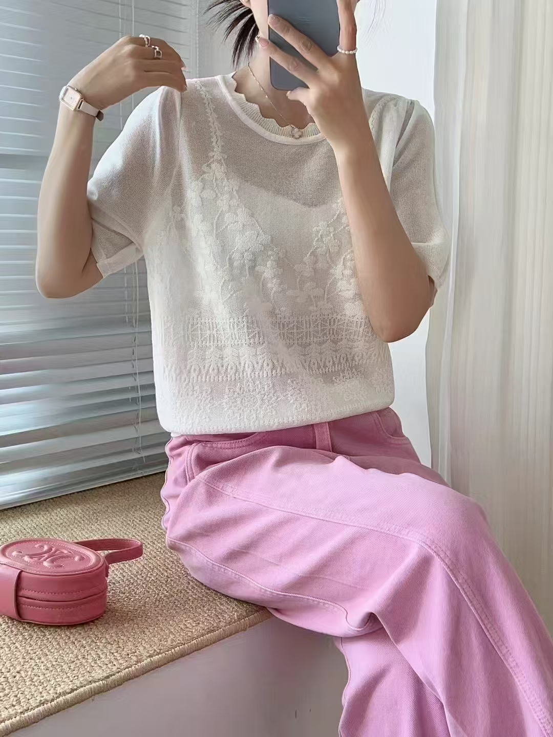 薄款夏季毛针织衫短袖镂空百搭套头时尚休闲风宽松