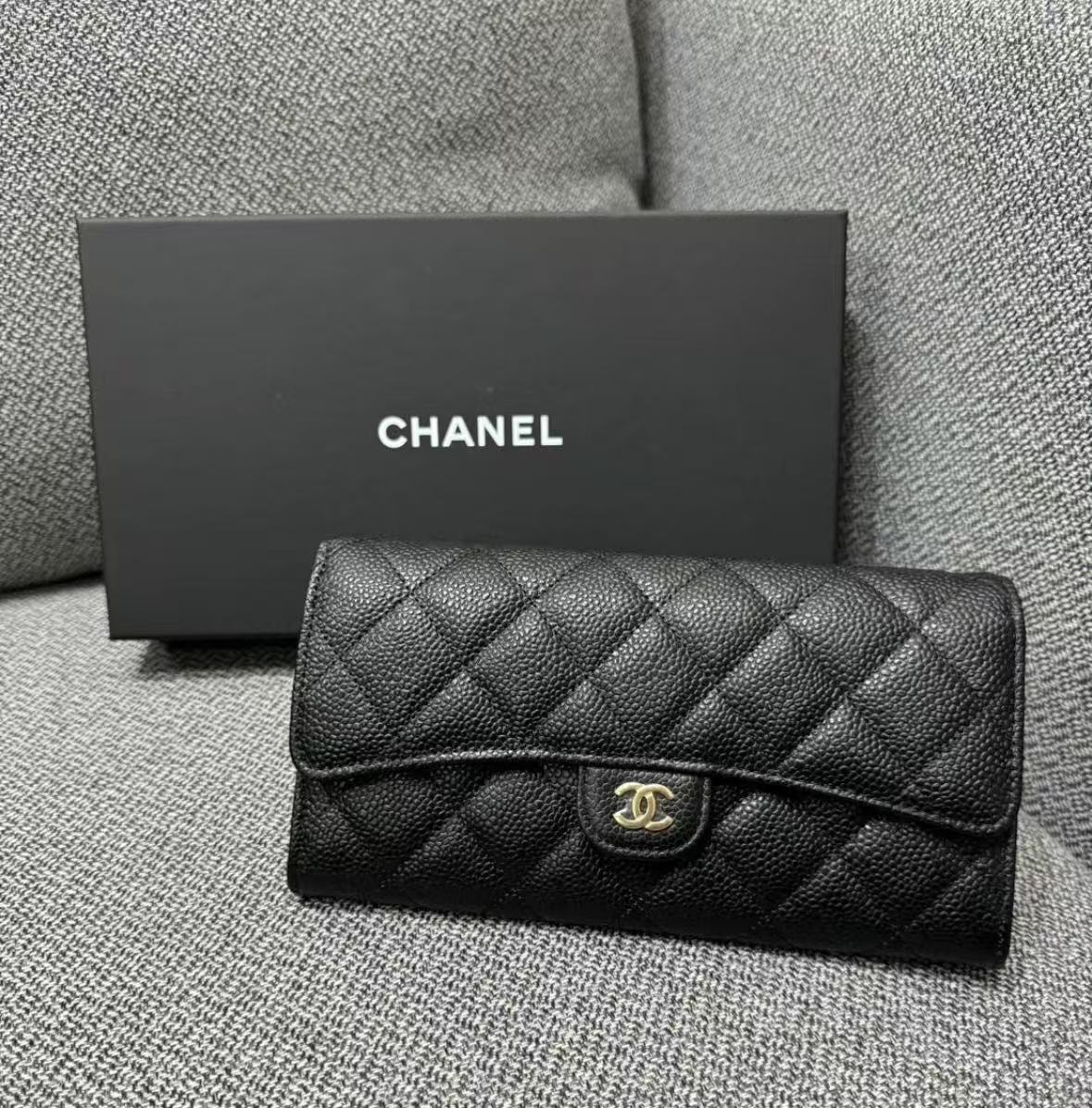 未使用 Chanel/香奈儿 Chanel cf 钱包黑金荔枝纹/甄选