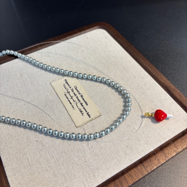 铜合金仿珍珠项链 双层灰ZZ红爱心项链XL3800