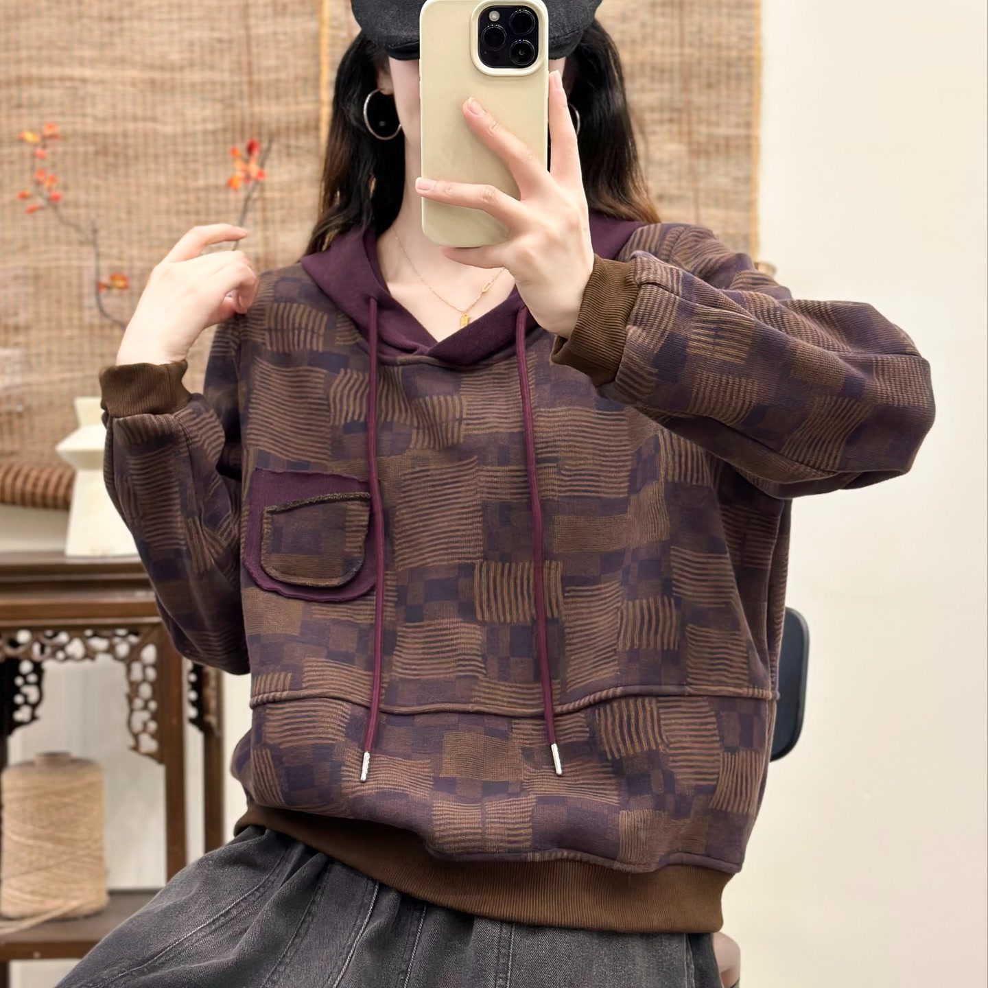 16266新款春秋休闲减龄印花百搭潮流带帽卫衣