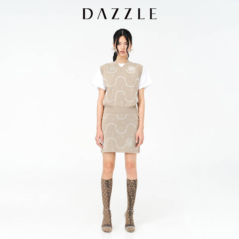 DAZZLE地素 上衣针织衫无袖马甲背心女2E1E203