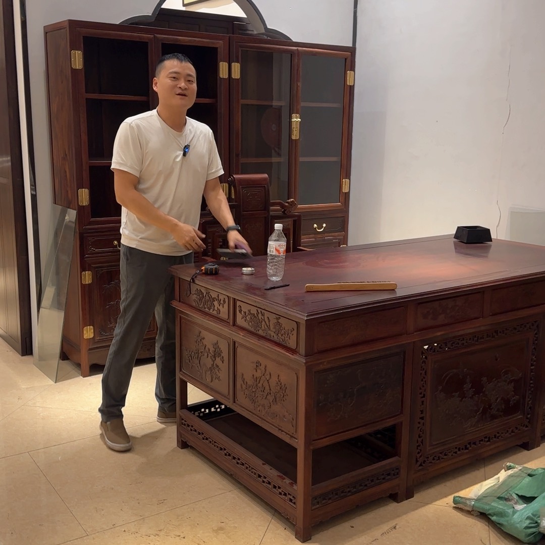 家具红酸枝木类书柜+办公台