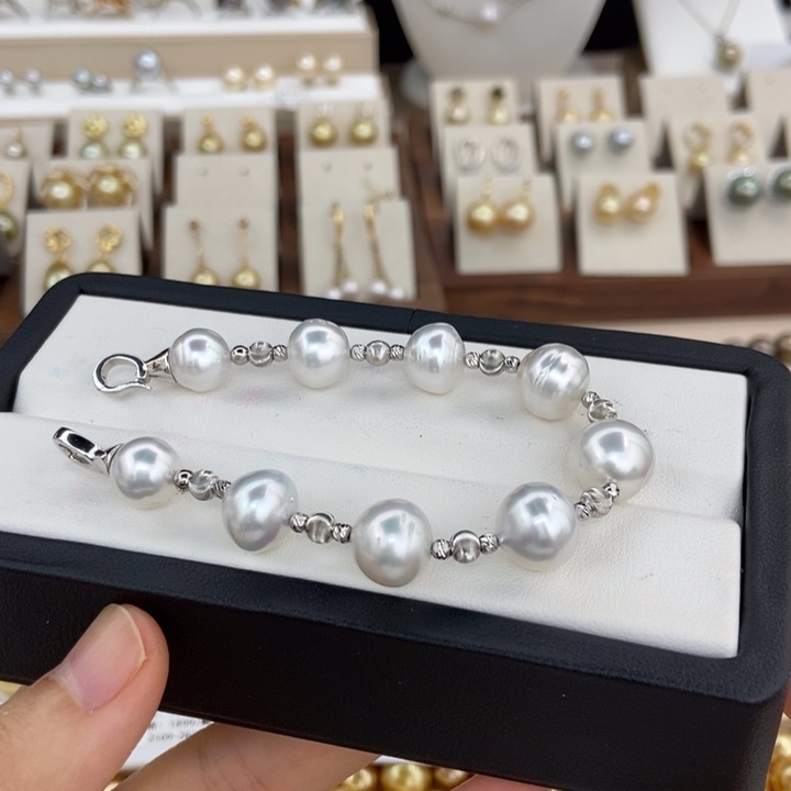 海水珍珠手链银S925镶嵌澳白9-12