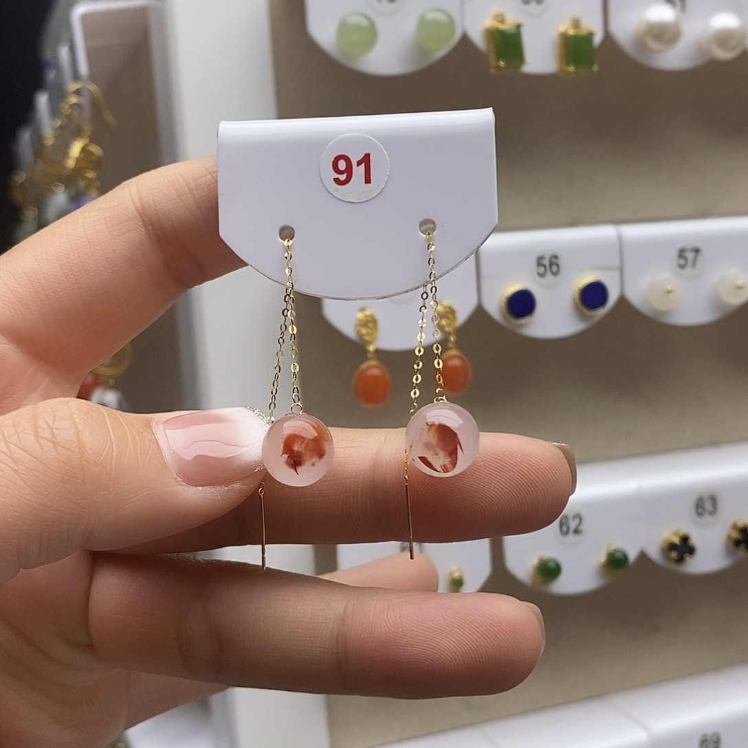 南红玛瑙18K金镶嵌耳饰