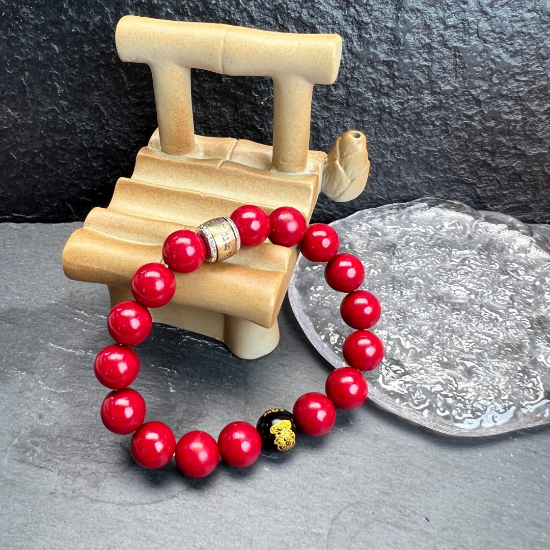 含辰砂工艺品zs玲集甄选圆珠朱砂手串