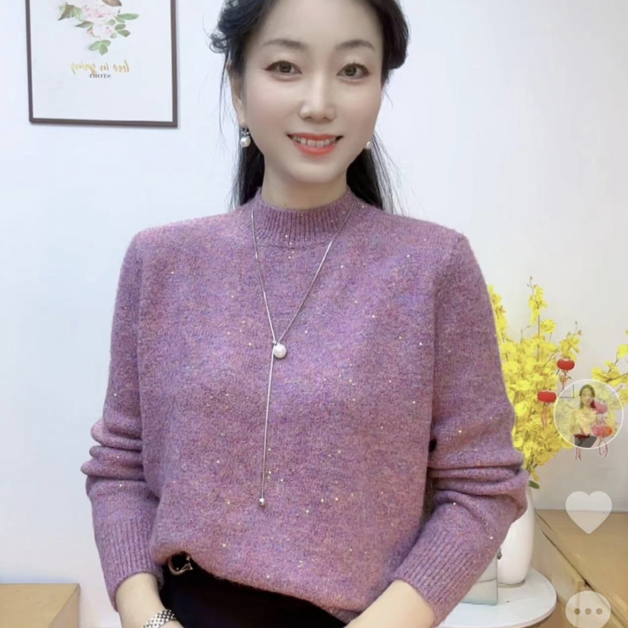 【慕妍推荐】晶丝彩纱半高领加厚套头秋冬毛衫洋气百搭