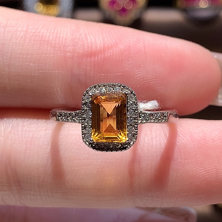 戒指黄晶银S925镶嵌