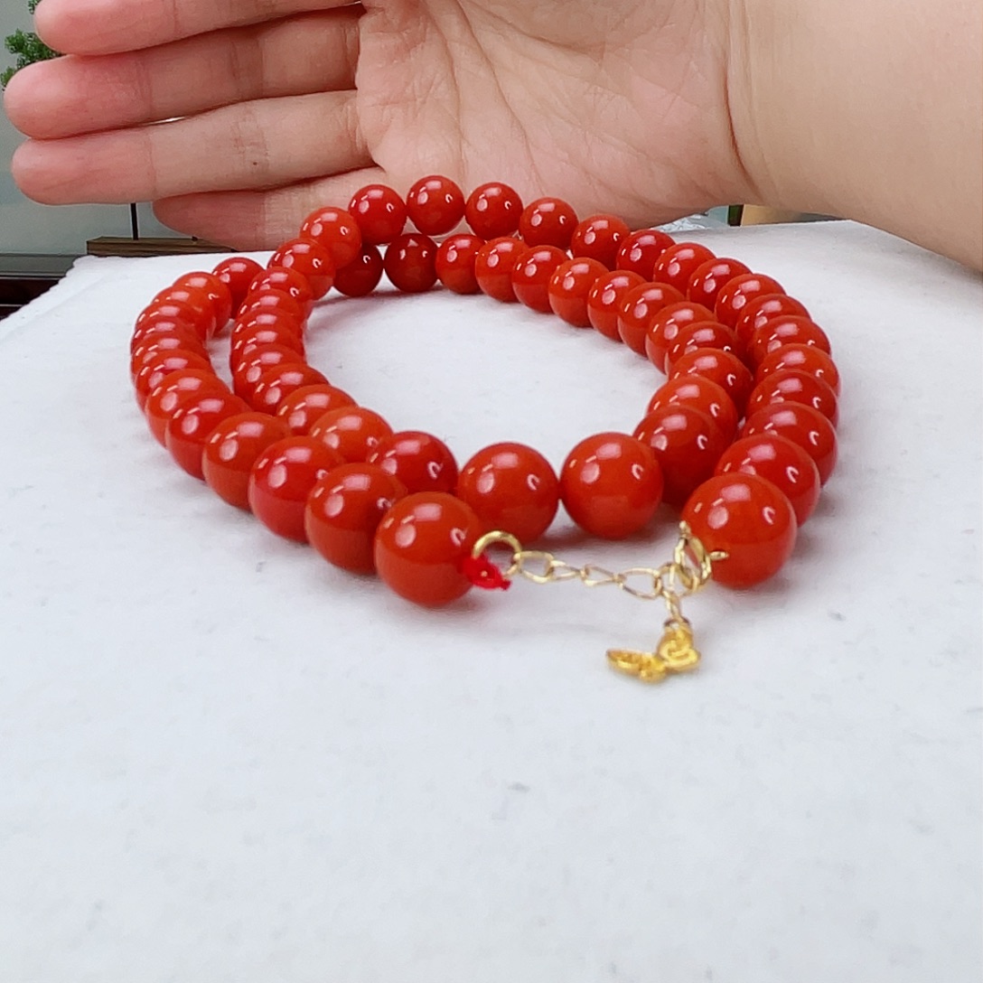 南红玛瑙颈饰18K金镶嵌南红9.3