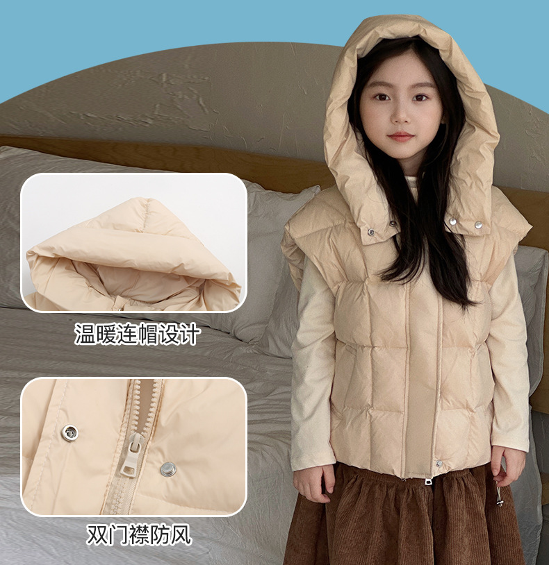【国旅奥莱冬季清场特卖】男女童90大朵绒连帽羽绒马甲新款儿童百搭