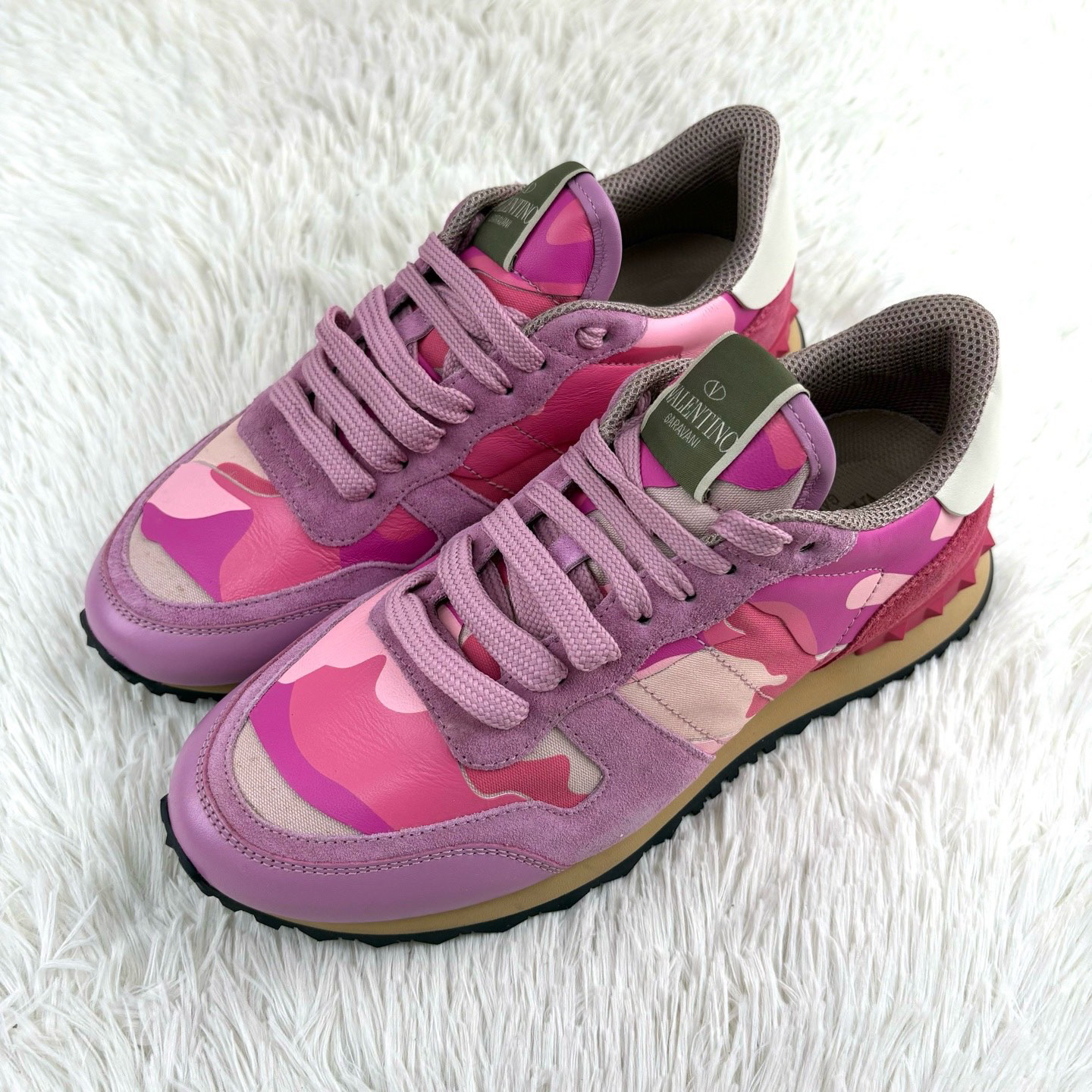 未使用 Valentino/华伦天奴 粉色迷彩运动鞋38.5码