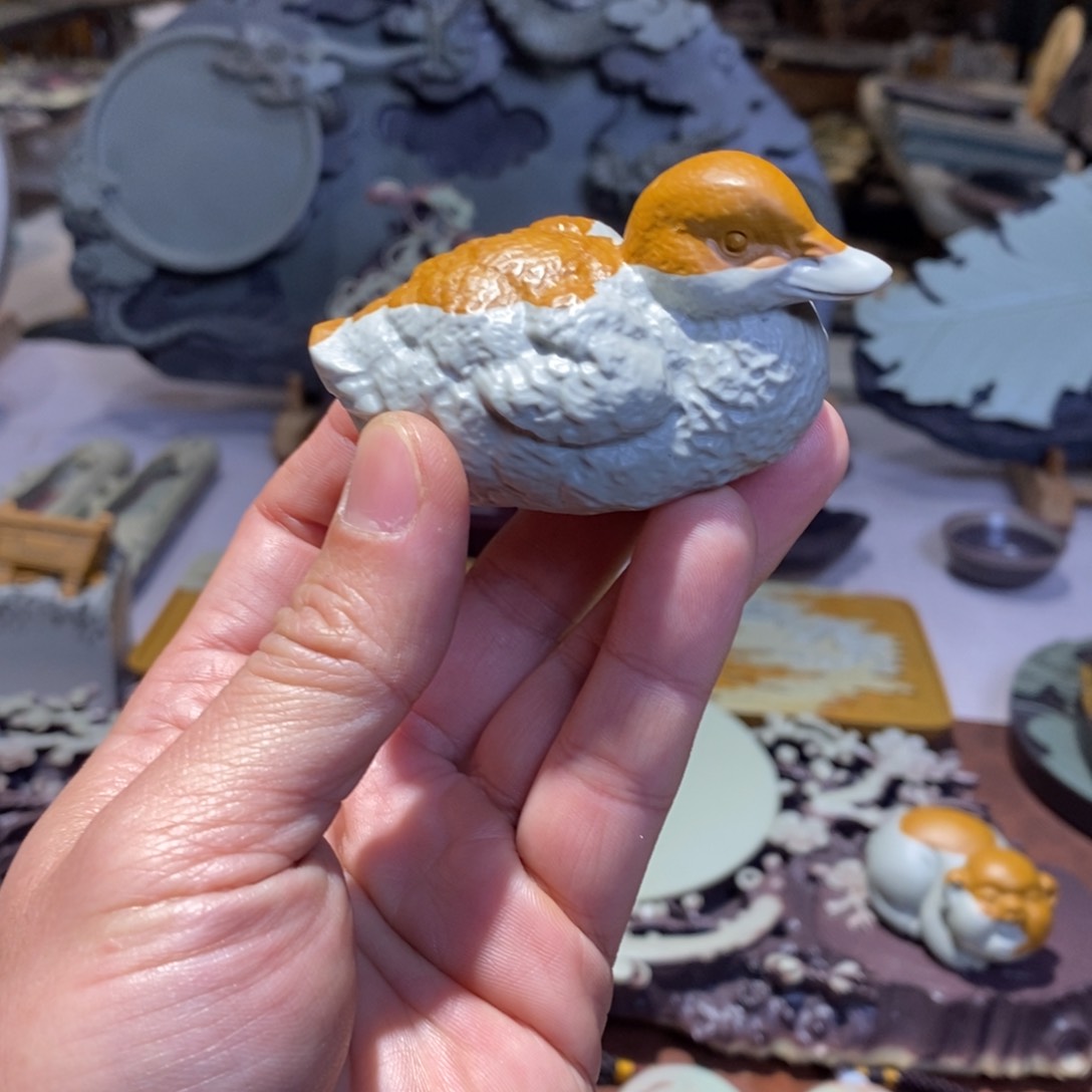 松花砚金包玉小鸭子茶宠摆件