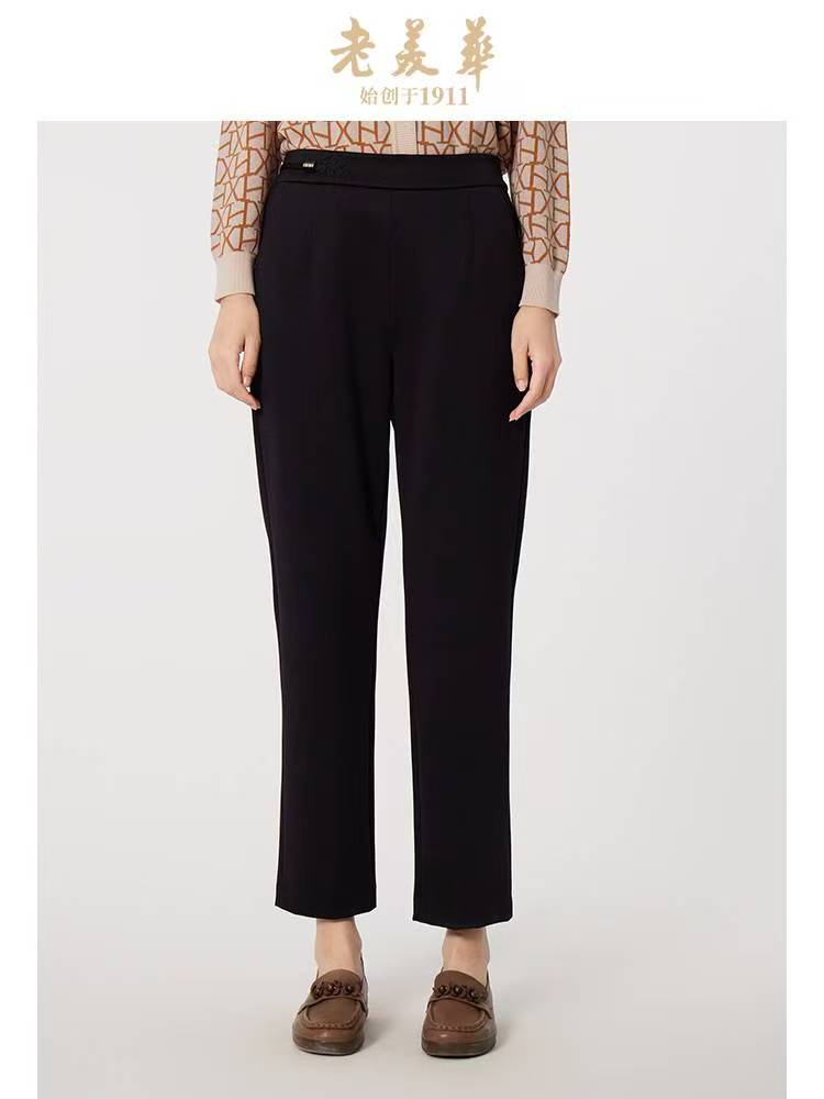 老美华春季女士休闲弹力面料简约舒适大码小码女裤431224033/ D02
