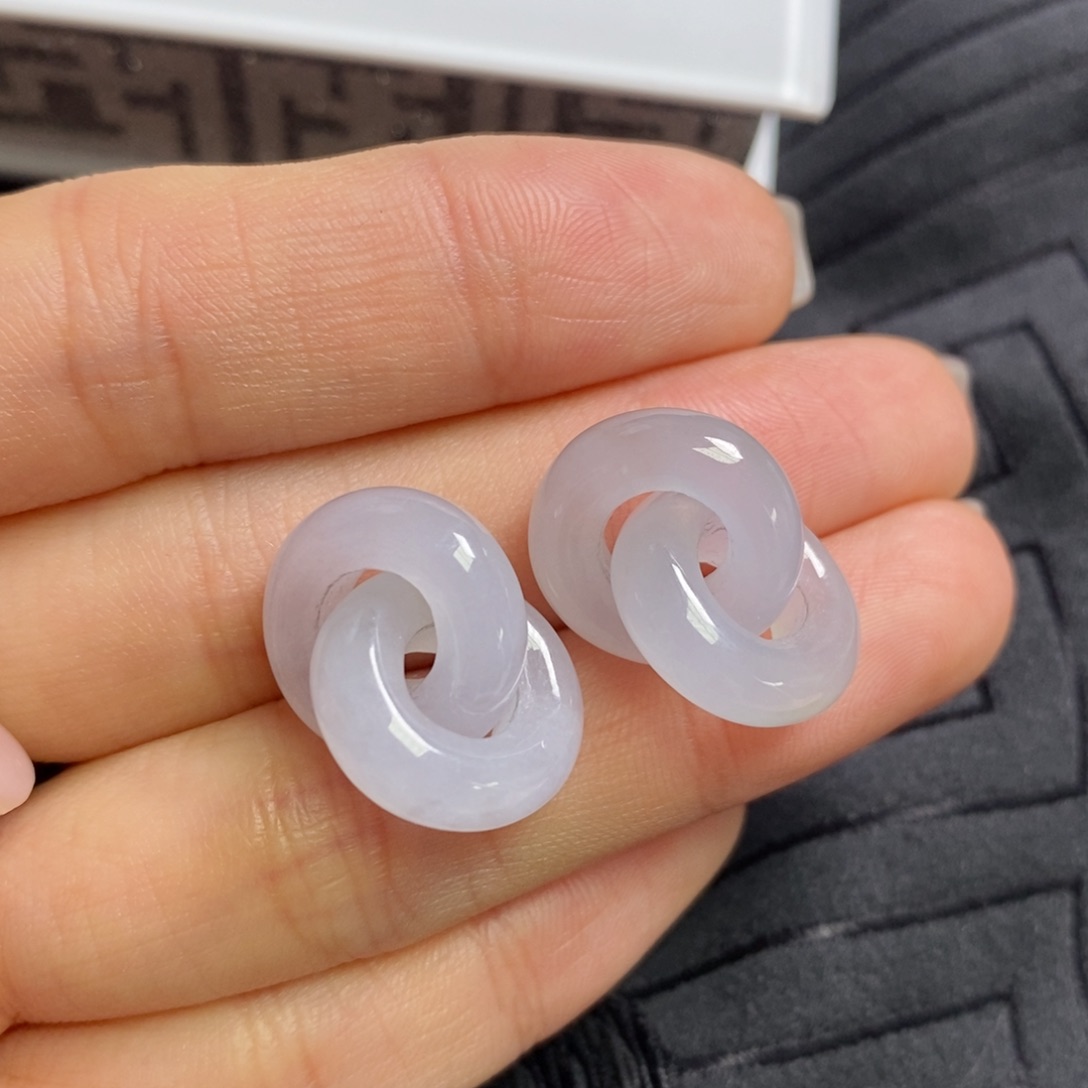 翡翠未镶嵌耳饰淡冰紫双环