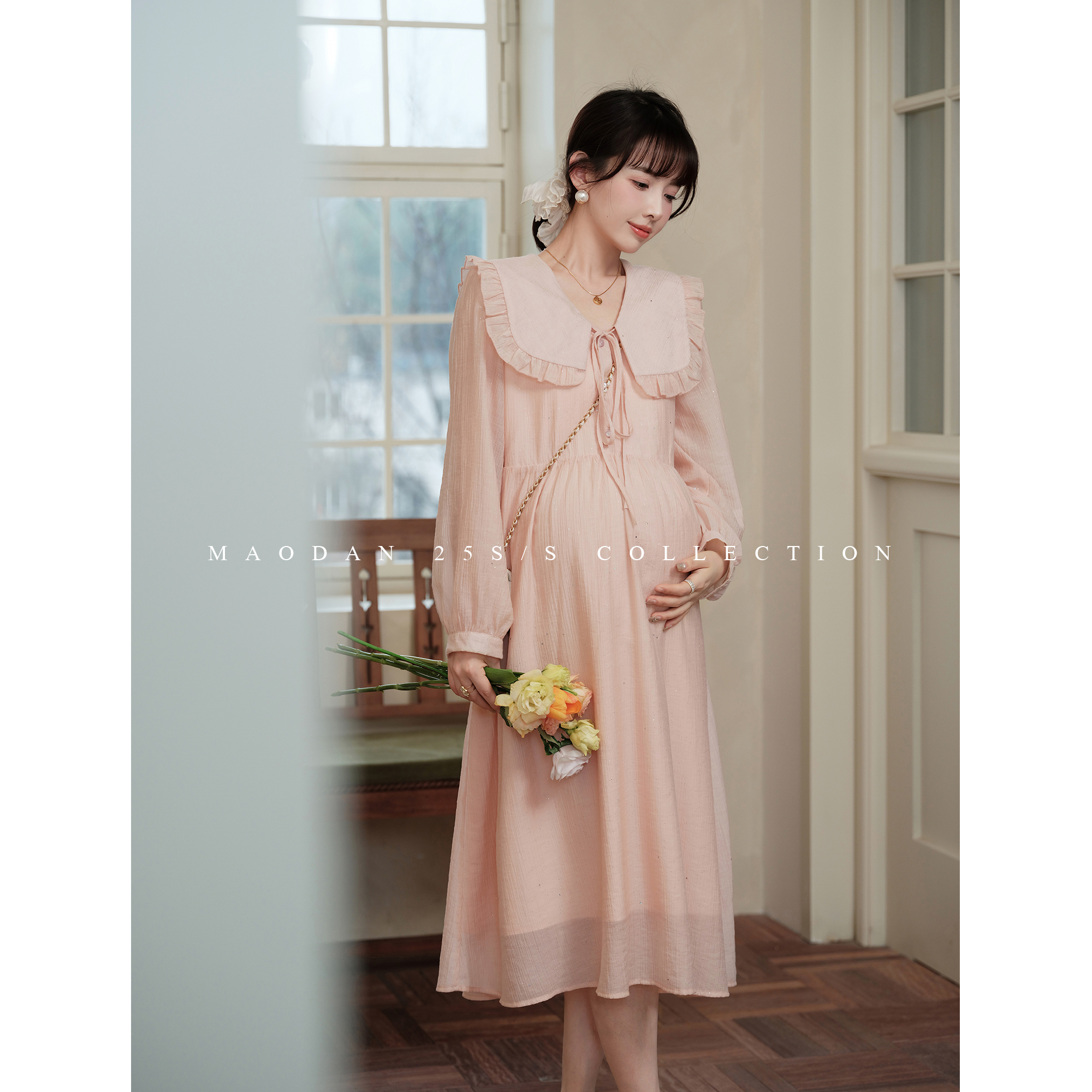 maodan/猫单【松茶情书】孕妇装2025新款春夏装翻领连衣裙甜美温柔.