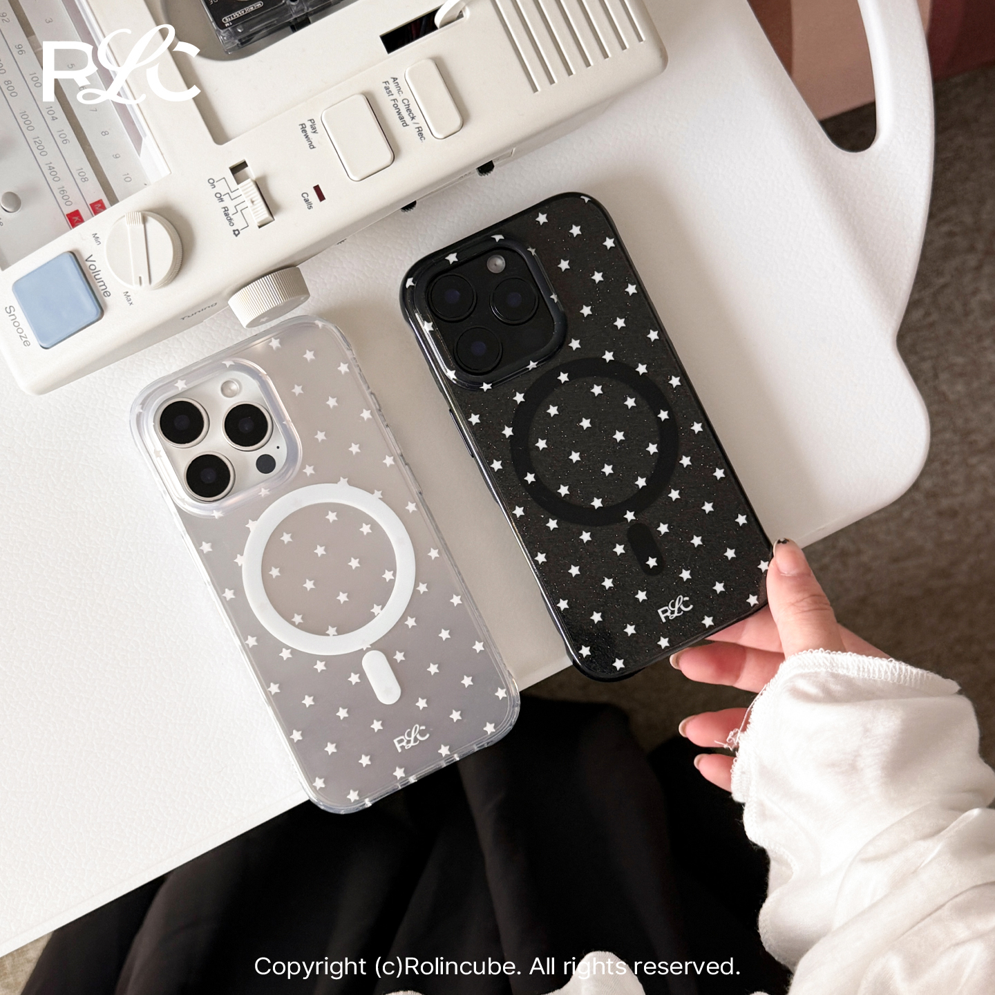 Rolincube原创碎碎冰&满天星 磨砂银/闪粉黑 华为iPhone磁吸壳ins