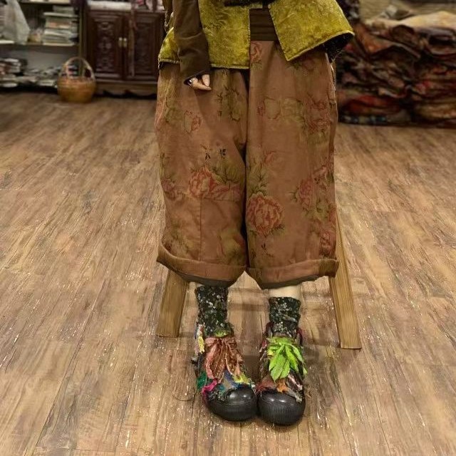 麻苏苏原创  文艺复古个性百搭怀旧复古大花棉裤