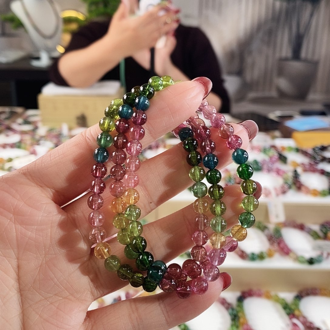 碧玺手串未镶嵌G2257三圈颜色微差