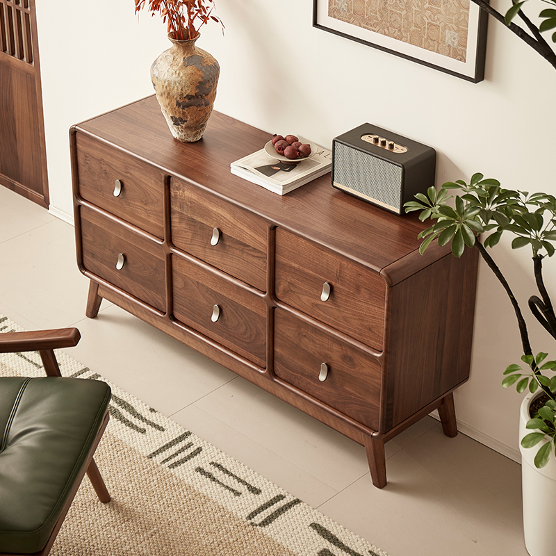 臻致美G北美黑胡桃木实木六斗柜入户玄关柜卧室床尾柜博纳六斗柜