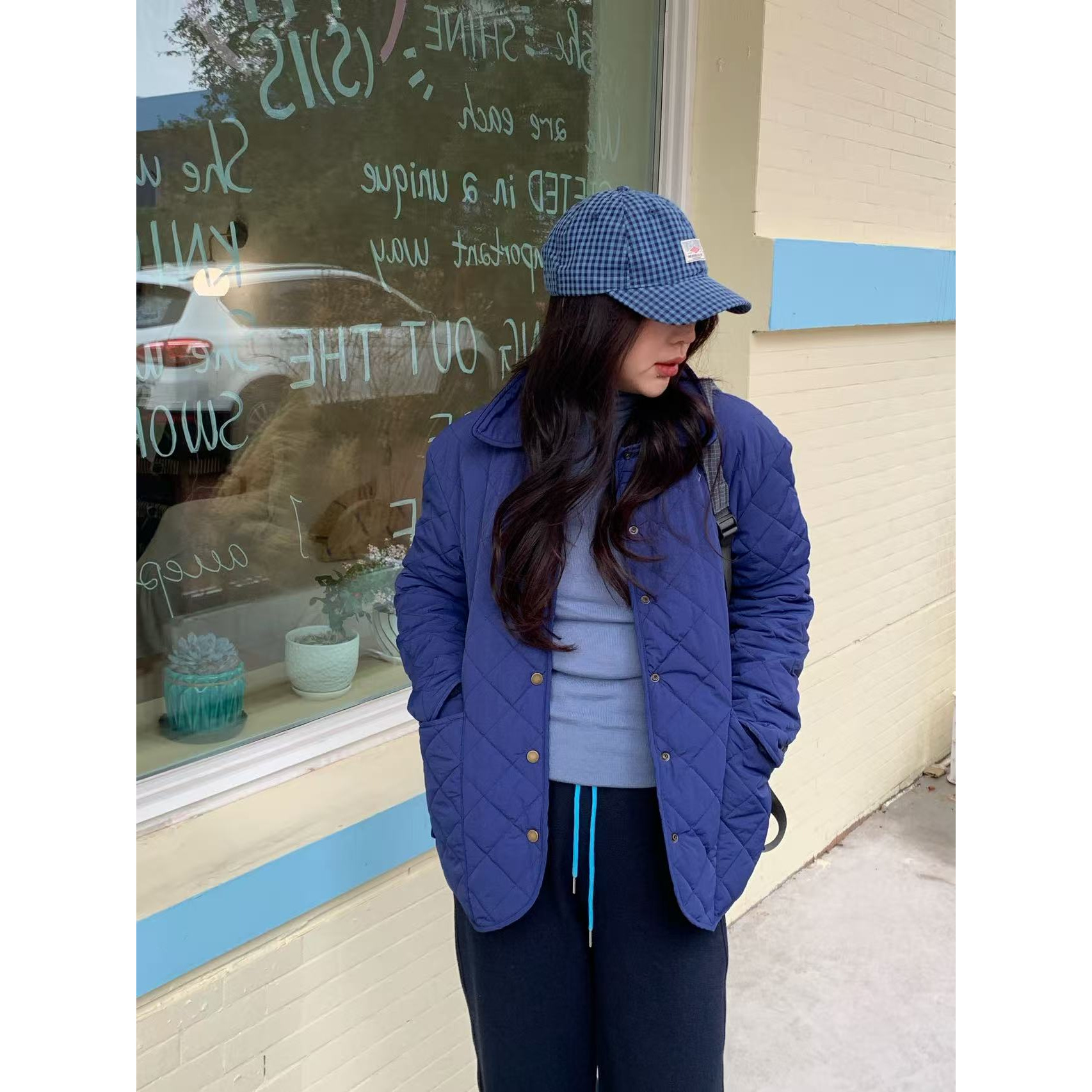 韩代. 静谧蓝 正反两穿棉服外套 L25101749