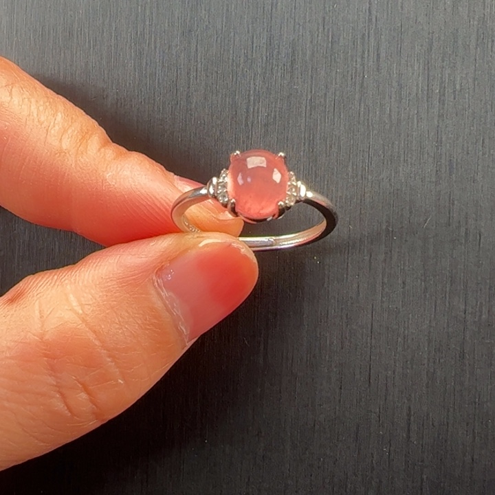 菱锰矿（红纹石）戒指银S925镶嵌