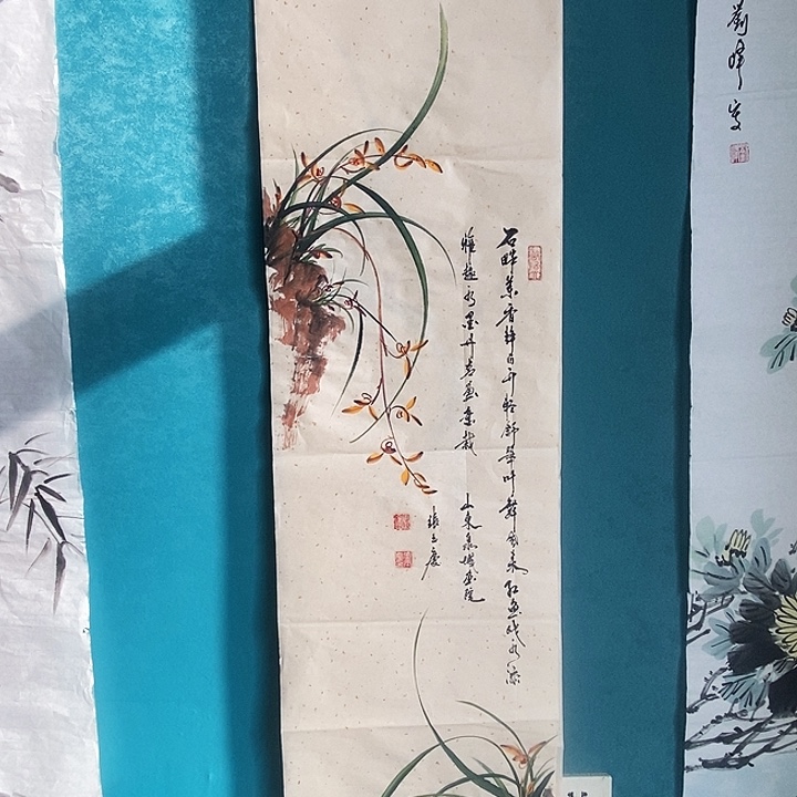 国画四尺对开手绘花鸟作品