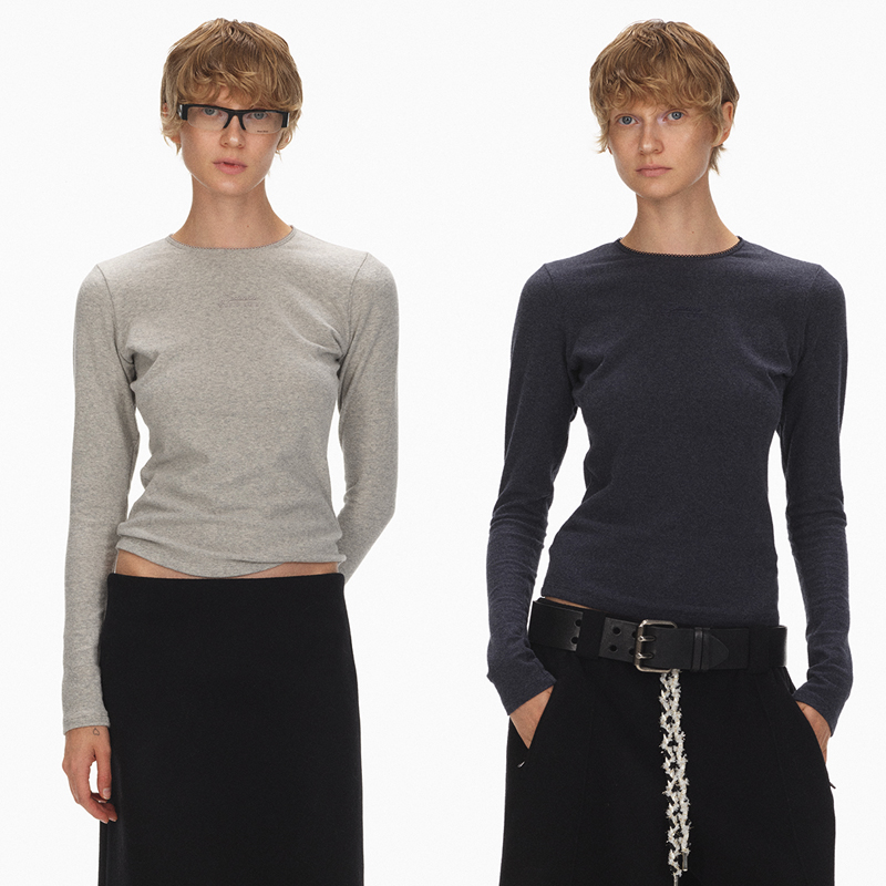 ECHOADE经典之选 保暖绒面花边圆领紧身百搭打底衫