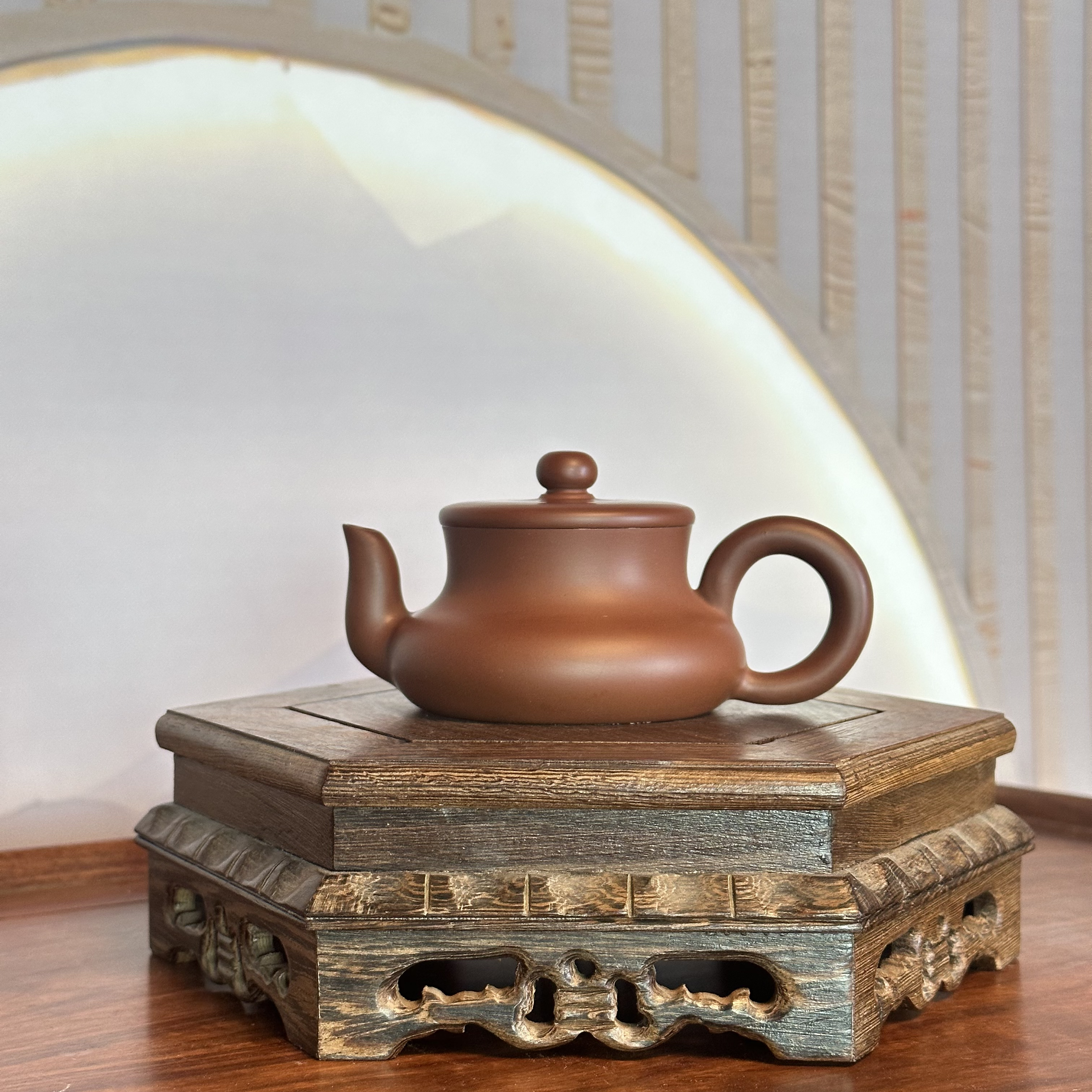 【平盖君德】潮州原矿朱泥细腻手工手拉壶经典器型约110cc