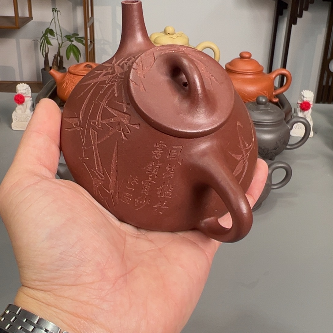 紫砂茶壶底槽清子冶刻绘280cc全品特价不退不换