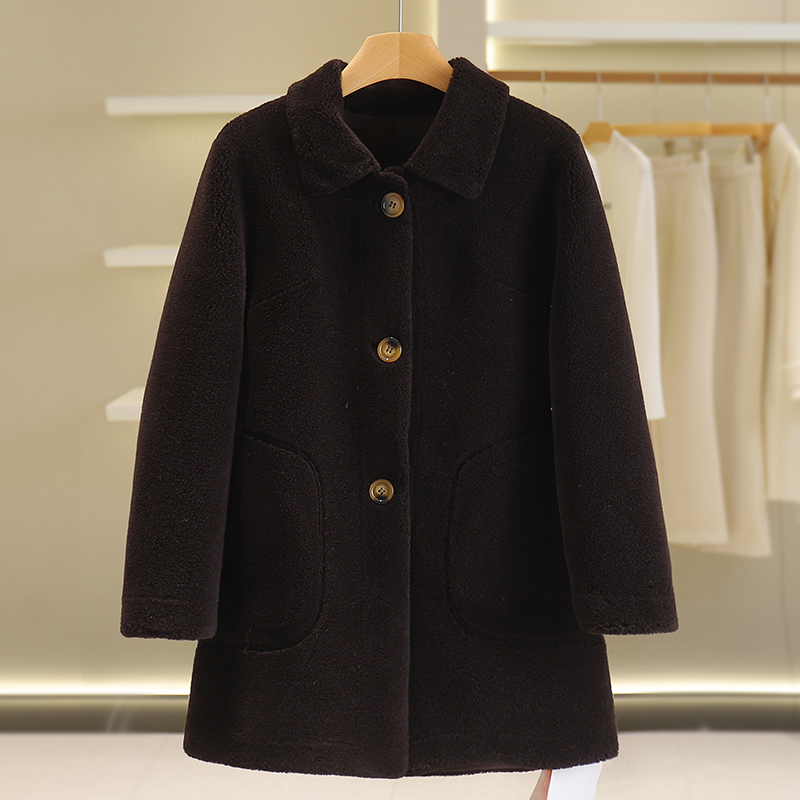 【开播福利】单排扣方领中长款颗粒绒外套#MDS48W005