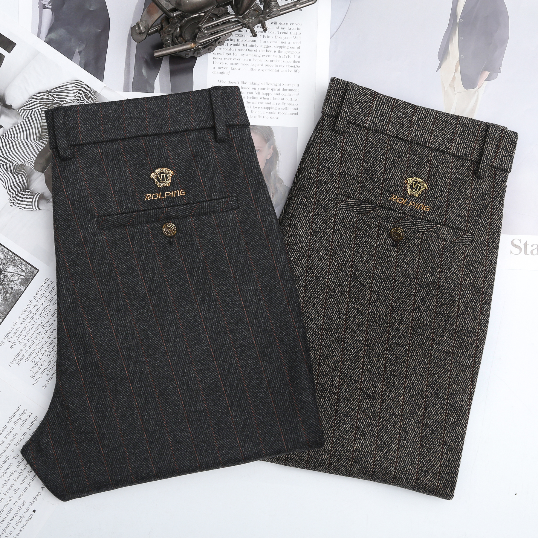 <暖冬轻奢>冬季针织磨毛保暖弹力直筒深裆休闲商务男裤